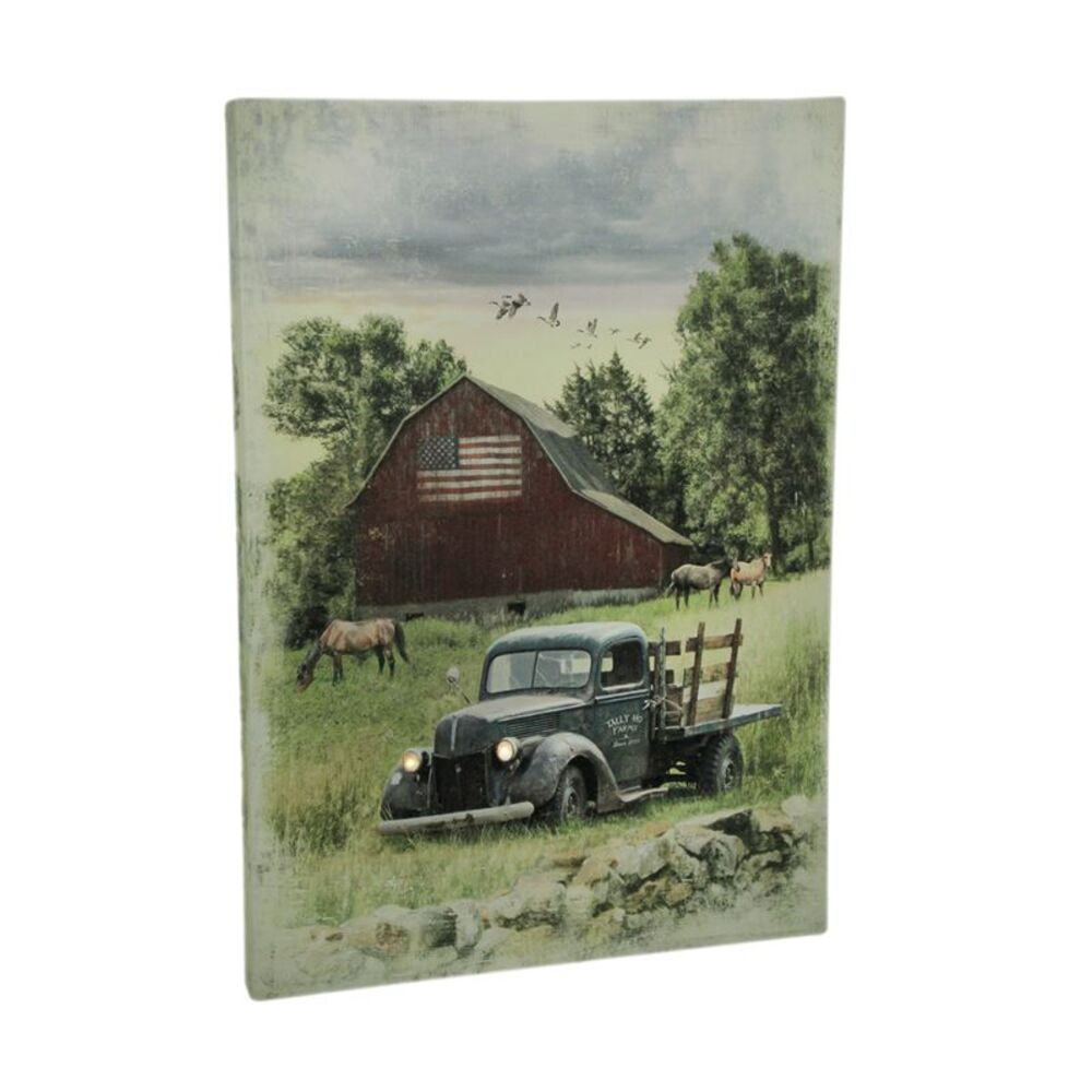 Pickup Truck and Barn 30 X 20 LED Lighted Canvas Wall Print